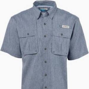 Magellan MagWick Angler Fit Vented Heather Blue Shirt Mens L Short Sleeve